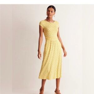 Boden Yellow Patterned Midi Dress
